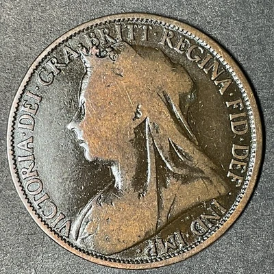 1896 UK Great Britain Large 1 One Penny Bronze Queen Victoria World Foreign Coin - Image 1 of 3