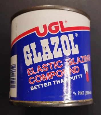 VTG UGL 1 Pint Glazol Elastic Glazing Compound Advertising Can - Full & Sealed! - Image 1 of 4