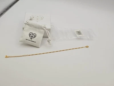 Brazalete Caitlyn Minimalista Figaro Cadena Cuentas Oro 18K Nuevo ✨️  Foto 1 de 4