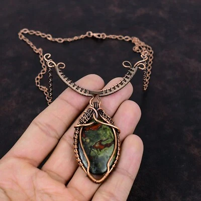 Regalo Para Ella Dragón Piedra de Sangre Alambre Envuelto Collar Ajustable Cobre 18.0" Foto 1 de 4