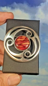 Vintage Celtic Pewter Glass Agate Brooch, in Gift Box. 52mm - Picture 1 of 10
