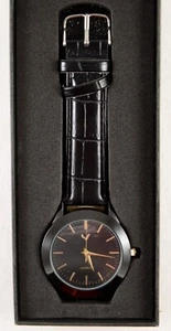 Men's 12-hr Analog Gun Metal Case Leather Buckle Strap Wristwatch NWOT Batt Incl - Picture 1 of 8
