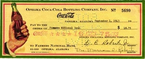 1943,OPELIKA COCA-COLA BOTTLING CO,OPELIKA ALA. HAND HOLDING BOTTLE CHECK - Picture 1 of 2