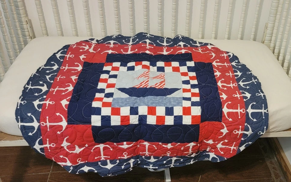 Juego de vellón de punto burbuja edredón redondo para bebé apliques de velero Foto 1 de 4