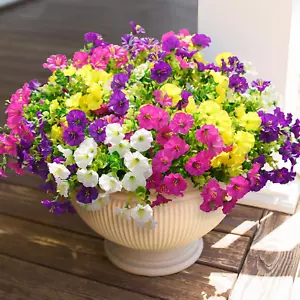 Artificial Faux Flowers Plants for Outdoor outside Decoration, 12 Bundles Fake S - Picture 1 of 12