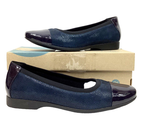 Clarks Un Darcey Cap Scarpe da ballo blu scintillante da donna taglia 7 5 (M) 44962