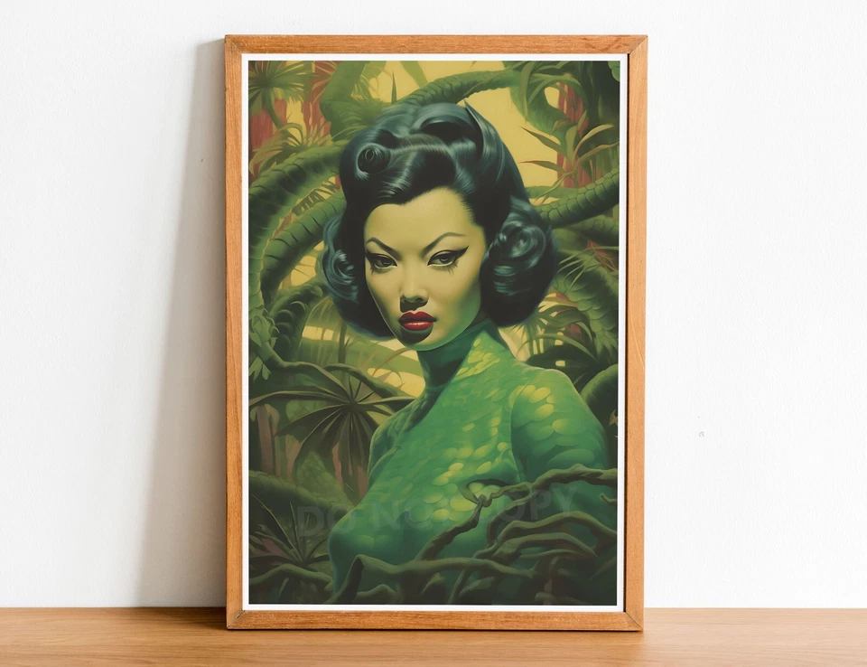 Impresión artística Green Kitsch Lady 02 inspirada en Vladimir Tretchikoff, mediados de siglo Foto 1 de 1