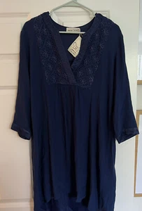 NWT Johnny Was Calme Indigo Blue Embroidered Hi Lo Weekend Tunic Dress XS - Picture 1 of 4