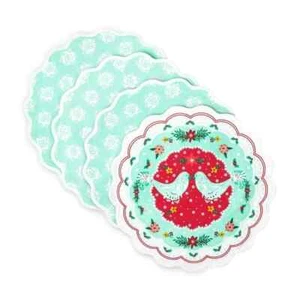 Pioneer Woman Mazie Bird Fabric Placemats Set 4pcs 16in Round Teal Red Cotton - Picture 1 of 1