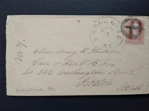 Massachusetts: Brookline 1860s #65 Cover, Fancy Cancel, Norfolk Co - Picture 1 of 2