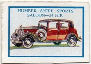 D.C.THOMPSON TRADE CARD MOTOR CARS 1934 HUMBER SNIPE SPORTS SALOON 24H.P. - Picture 1 of 2