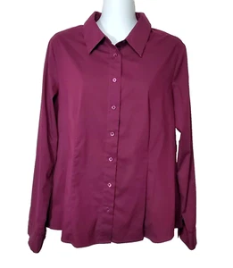 Doncaster Bluse mit Knopfleiste Damen 14 Burgund Oberteil Stretch Langarm Business - Bild 1 von 11