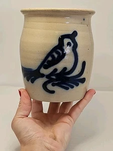 Jerry Beaumont Pottery bird jar 1978 5-1/2" tall 4-3/4' wide salt glaze blue - Picture 1 of 16