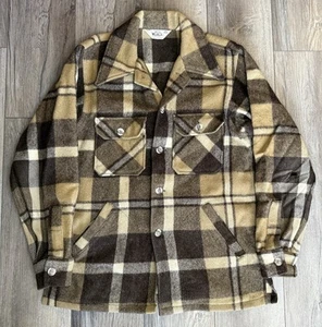 WOOLRICH Plaid check Wool Flannel Camp Shirt Jacket Shacket Medium VTG USA Made - Picture 1 of 9