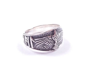 Anillo Cuervo Vikingo Escritura Rúnica Nórdica Oxidada Plata de Ley 925 5.3g Reino Unido Talla O - Imagen 1 de 10