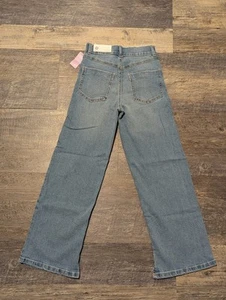NWT Evsie Girls Size 10 Reg Wide Leg High Rise Light Blue Jeans Split Hem 22x25 - Picture 1 of 17