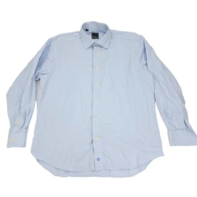 Camisa de vestir David Donahue con botones para hombre 16,5 34/35 azul manga larga algodón liso Foto 1 de 4