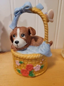 JSNY JASCO PUPPY BASKET CERAMIC BELL  Sri Lanka Vintage Collectible FIGURINE - Picture 1 of 3