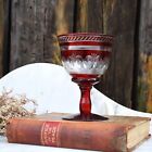 Antique Bohemian Ruby Red Cut To Clear Glass Goblet Large Cup Czech Republic