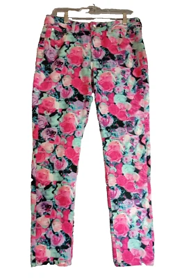 Justice Premium Girls Skinny Jeans 16 1/2 Pink Floral Stretch Stylish Fun - Image 1 of 4
