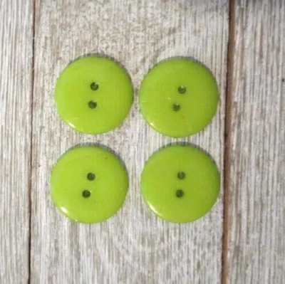 4 Green Sewing Buttons Crafting Round 2 Hole Flat Resin  .75"  20mm  - Image 1 of 2