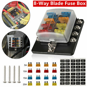 8-Way Blade Fuse Box Block Holder LED Indicator 12V 32V Car Marine Waterproof US