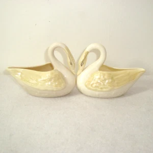 2 Vintage Belleek Ireland Porcelain Swans Creamers Gravy Boats - Picture 1 of 12