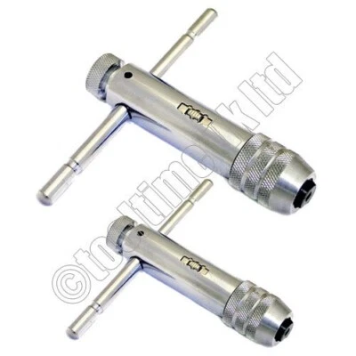 247 BID 2PK PRO REVERSIBLE T BAR HANDLE RATCHET TAP WRENCH M3-M8 M5-M12 for TAP DIE SET