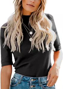 Womens Tops Dressy Casual Mock Turtleneck Business Short Sleeve T Shirts Going O - Picture 1 of 12