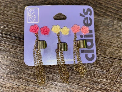 Bracelete Claire’s Bright rosa pastel rosa marfim floral tom dourado novo com etiquetas - Imagem 1 de 3
