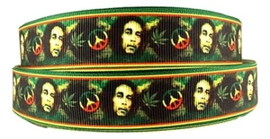 Bob Marley Peace Signs 1" Wide Repeat Ribbon Sold in Yards - USA SELLER - Picture 1 of 1