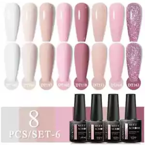 8Pcs/Set Pink Red Gel Nail Polish Spring Glitter Semi Permanent Soak Off UV Gel - Picture 1 of 29