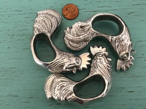 Metal Napkin Ring Lot 3 Rooster Chicken - Picture 1 of 1