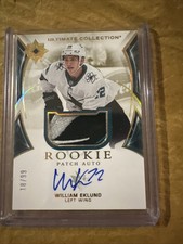 William Eklund 21/22 Upper Deck Ultimate Rookie Patch Auto RPA 18/99 Sharks