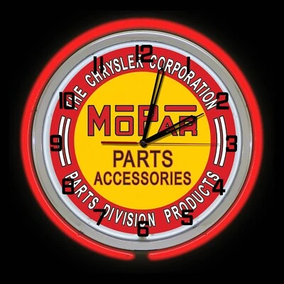 19" MOPAR Parts & Accessories Sign Double Neon Clock Dodge Plymouth Ram Chrysler - Image 1 of 2