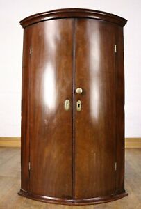 Antique bow front double door wall mounted corner cupboard / cabinet