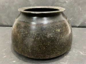 OLD VINTAGE HANDMADE BIG SIZE BLACK STONE HANDI DEGCHI COOKING POT, KITCHENWARE - Picture 1 of 12