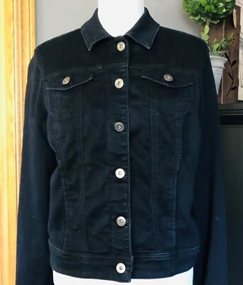 90-е Dressbarn джинсовая куртка женская M черная на пуговицах готическая прочная рок классическая - Изображение 1 из 4
