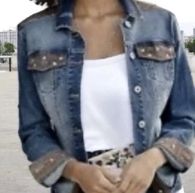 Monroe & Main Y2K Western Cowgirl Boho Embellished Studded Denim Jacket Size M - Image 1 of 4