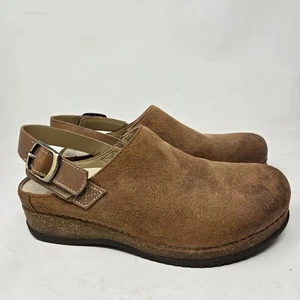 DANSKO Merrin Women's Shoes Sz 38 Tan Burnished Suede Round Toe Clogs Slingback - Picture 1 of 14