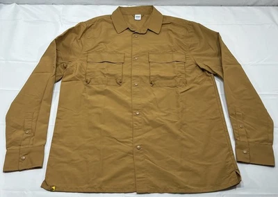 Camisa estoica para hombre grande marrón manga larga botones a presión nailon rendimiento Foto 1 de 4