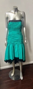 Herzausschnitt Trägerlos Retro Vintage 90er Abschlussball Rüsche Taft Grün Party Kleid 8 M - Bild 1 von 5