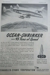 12/1945 PUB CHANDLER EVANS CECO VERGASER C-69 LOCKHEED CONSTELLATION RECORD AD - Bild 1 von 2