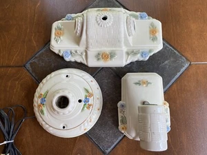 Antique Set (3) Art Deco Flush Mount Ceiling & Wall Light Fixtures Porcelain - Picture 1 of 10