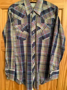VTG H Bar C Ranchwear California Gold Thread Plaid Western Mens Shirt 15.33 - Picture 1 of 5