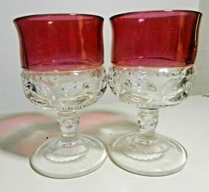 2 Tiffin King's Kings Crown~Cranberry Flashed 4 1/4"~4 oz.Claret Wine Glasses - Picture 1 of 5