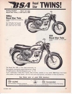 1963 BSA 650 & 500CC Royal Star Twin Motorcycle Print-Ad / - Picture 1 of 1