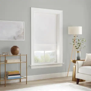 White Textured Solid Polyester 27 in. W x 64 in. L Blackout Cordless Roman Shade - Picture 1 of 3