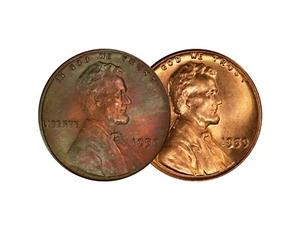 1950 P & 1959 P Lincoln Wheat & Memorial Cent 1c Brilliant Uncirculated - 2 Set - Picture 1 of 2