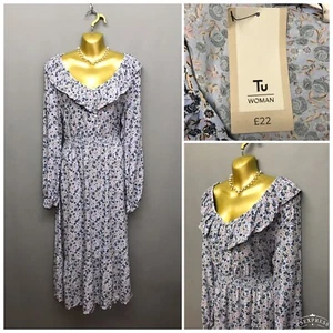 NEW TU Woman Blue Ditsy Floral Retro Smock Tea Dress UK 10 EUR 38 RRP £22 - Picture 1 of 16